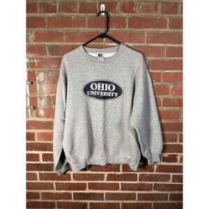 Vintage 90s Russell Athletic Ohio University College Sweater Grey USA Made Sz L